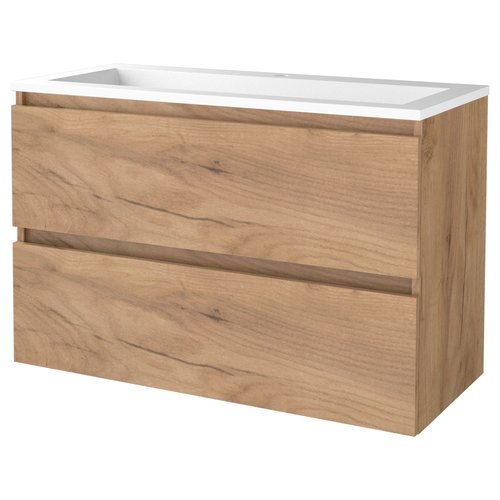 Badmeubelset Aquasplash Salt 100x46cm Greeploos 2 Lades Met Wastafel Acryl 1 Kraangat Whisky Oak 