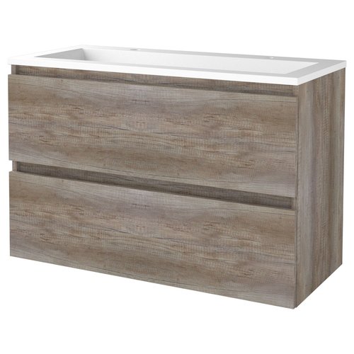 Badmeubelset Aquasplash Salt 100x46cm Greeploos 2 Lades Met Wastafel Acryl 2 Kraangaten Scotch Oak 