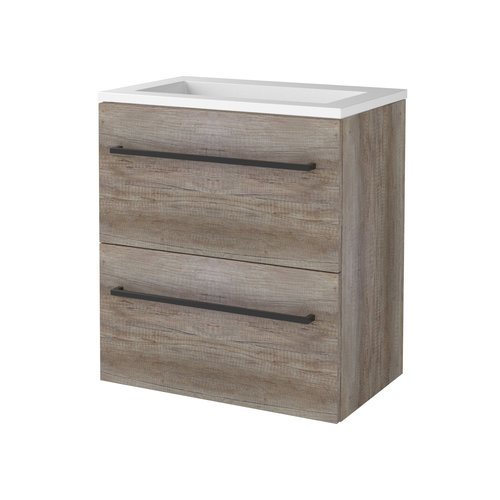 Badmeubelset Aquasplash Salt 60x39cm Met Grepen (Kleurkeuze) 2 Lades Met Wastafel Acryl Scotch Oak 