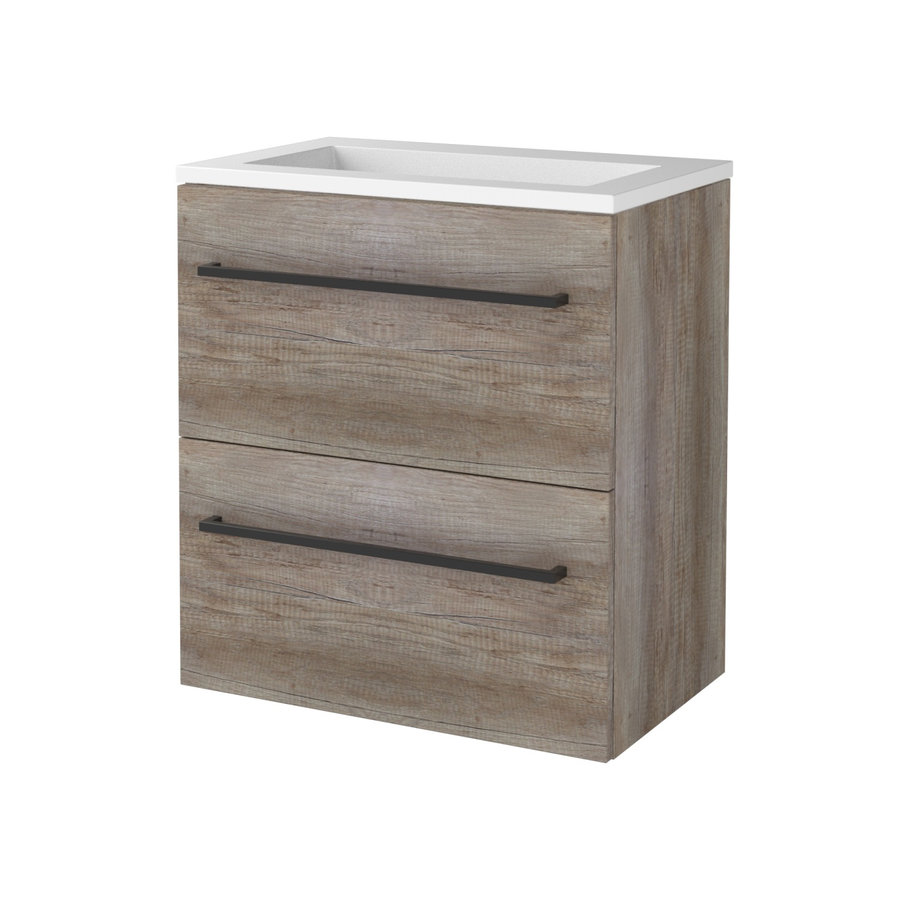 Badmeubelset Aquasplash Salt 60x39cm Met Grepen (Kleurkeuze) 2 Lades Met Wastafel Acryl Scotch Oak