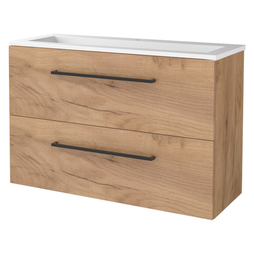 Badmeubelset Aquasplash Salt 100x39cm Met Grepen (Kleurkeuze) 2 Lades Met Wastafel Acryl 1 Kraangat Whisky Oak 