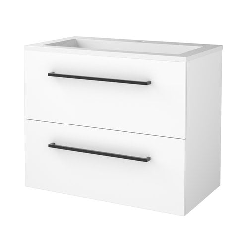 Badmeubelset Aquasplash Salt 80x46cm Met Grepen (Kleurkeuze) 2 Lades Met Wastafel Acryl 1 Kraangat Ice White 