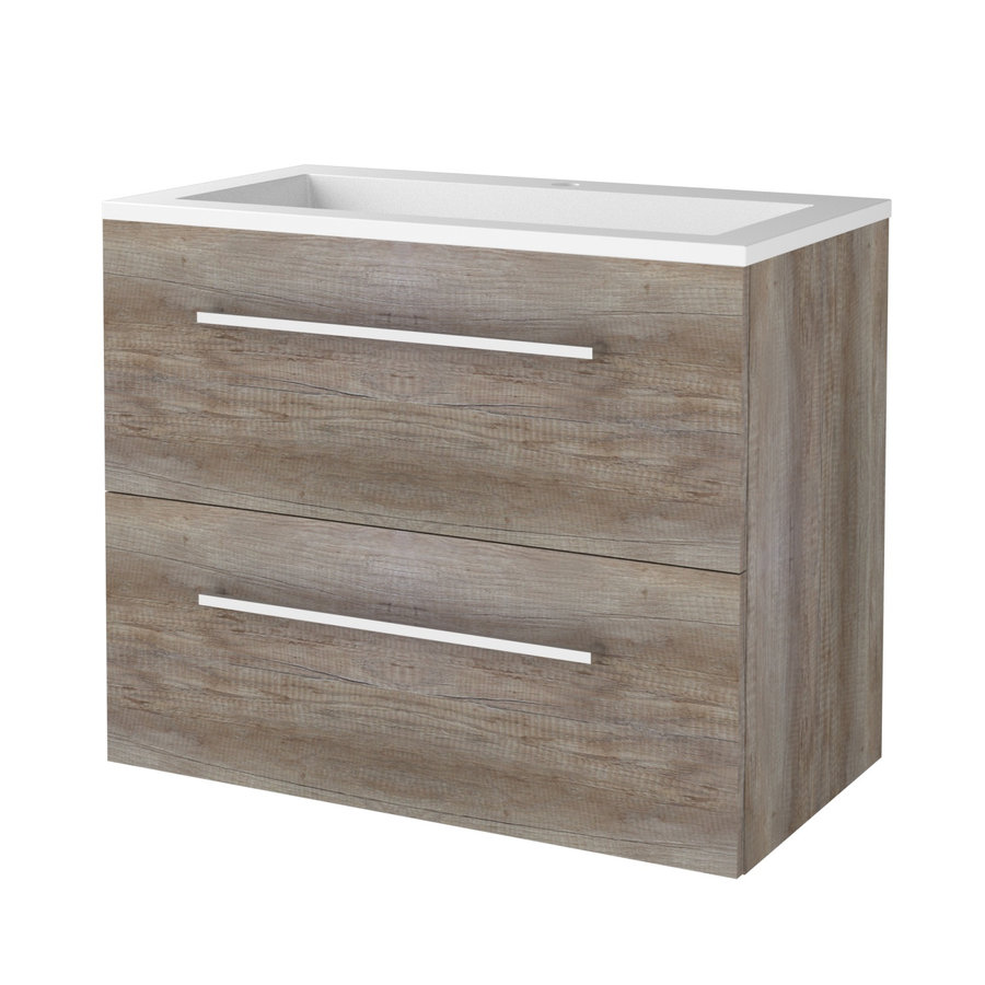 Badmeubelset Aquasplash Salt 80x46cm Met Grepen (Kleurkeuze) 2 Lades Met Wastafel Acryl 1 Kraangat Scotch Oak