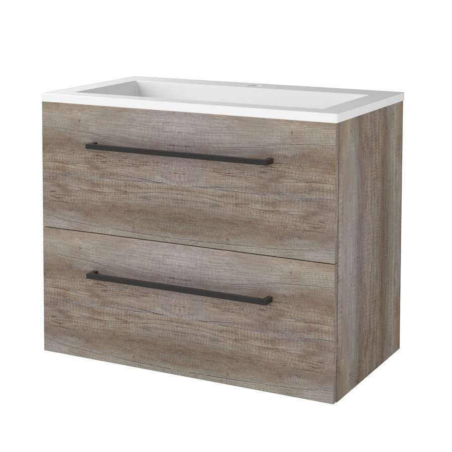 Badmeubelset Aquasplash Salt 100x46cm Met Grepen (Kleurkeuze) 2 Lades Met Wastafel Acryl Scotch Oak