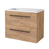 Badmeubelset Aquasplash Salt 100x46cm Met Grepen (Kleurkeuze) 2 Lades Met Wastafel 2 Kraangaten Whisky Oak