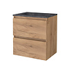 Aquasplash Badmeubelset Aquasplash Salt 60x46cm Greeploos 2 Lades Met Wastafel Hardsteen Whisky Oak