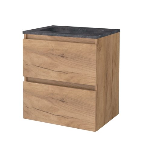 Badmeubelset Aquasplash Salt 60x46cm Greeploos 2 Lades Met Wastafel Hardsteen 1 Kraangat Whisky Oak 