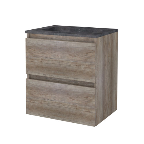 Badmeubelset Aquasplash Salt 60x46cm Greeploos 2 Lades Met Wastafel Hardsteen 1 Kraangat Scotch Oak 