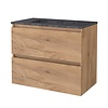 Aquasplash Badmeubelset Aquasplash Salt 80x46cm Greeploos 2 Lades Met Wastafel Hardsteen Whisky Oak