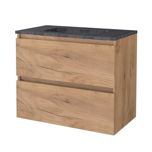 Badmeubelset Aquasplash Salt 80x46cm Greeploos 2 Lades Met Wastafel Hardsteen Whisky Oak 