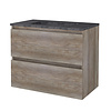 Aquasplash Badmeubelset Aquasplash Salt 80x46cm Greeploos 2 Lades Met Wastafel Hardsteen 1 Kraangat Scotch Oak