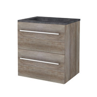 Badmeubelset Aquasplash Salt 60x46cm Met Grepen (Kleurkeuze) 2 Lades Met Wastafel Hardsteen Scotch Oak