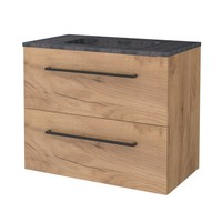 Badmeubelset Aquasplash Salt 80x46cm Met Grepen (Kleurkeuze) 2 Lades Met Wastafel Hardsteen 1 Kraangat Whisky Oak