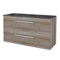 Badmeubelset Aquasplash Salt 120x46cm Met Grepen (Kleurkeuze) 2 Lades Met Wastafel Hardsteen 2 Kraangaten Scotch Oak