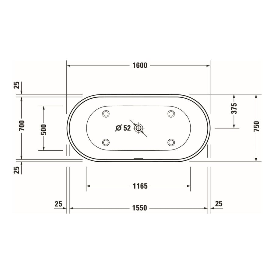 Vrijstaand Ligbad Duravit D-Neo 160x75x60 cm Met Overloop Mat Wit