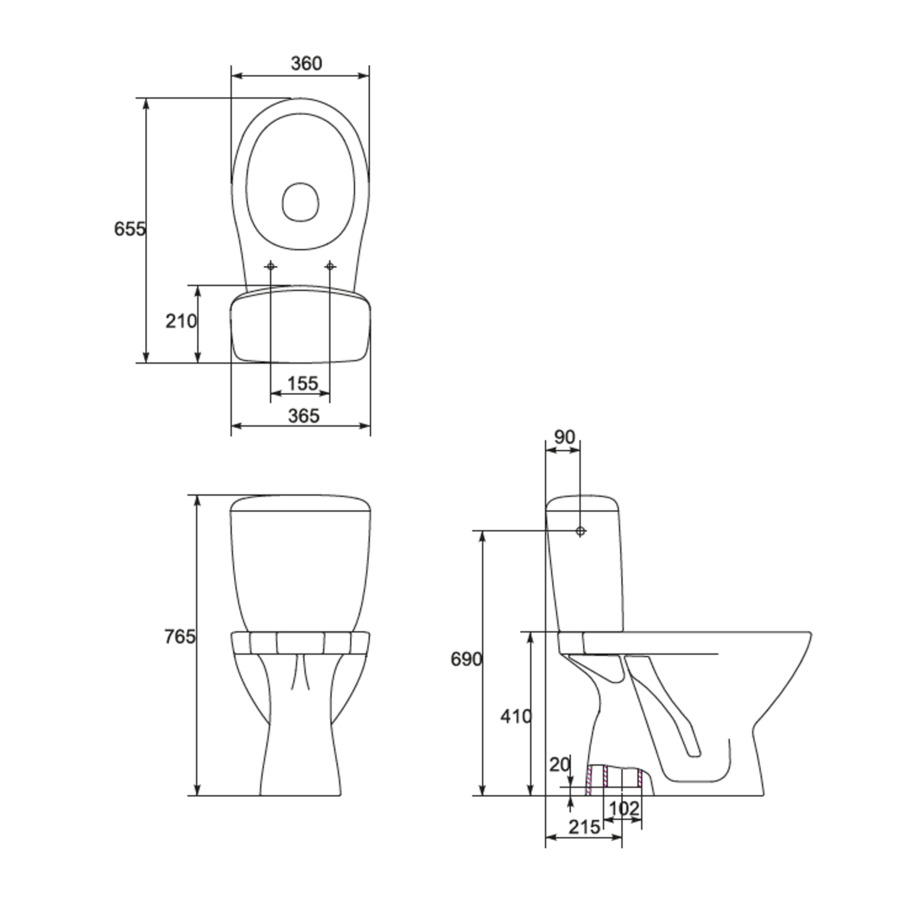 Wc-pack Staand Allibert Kosta Verticale Afvoer Wit