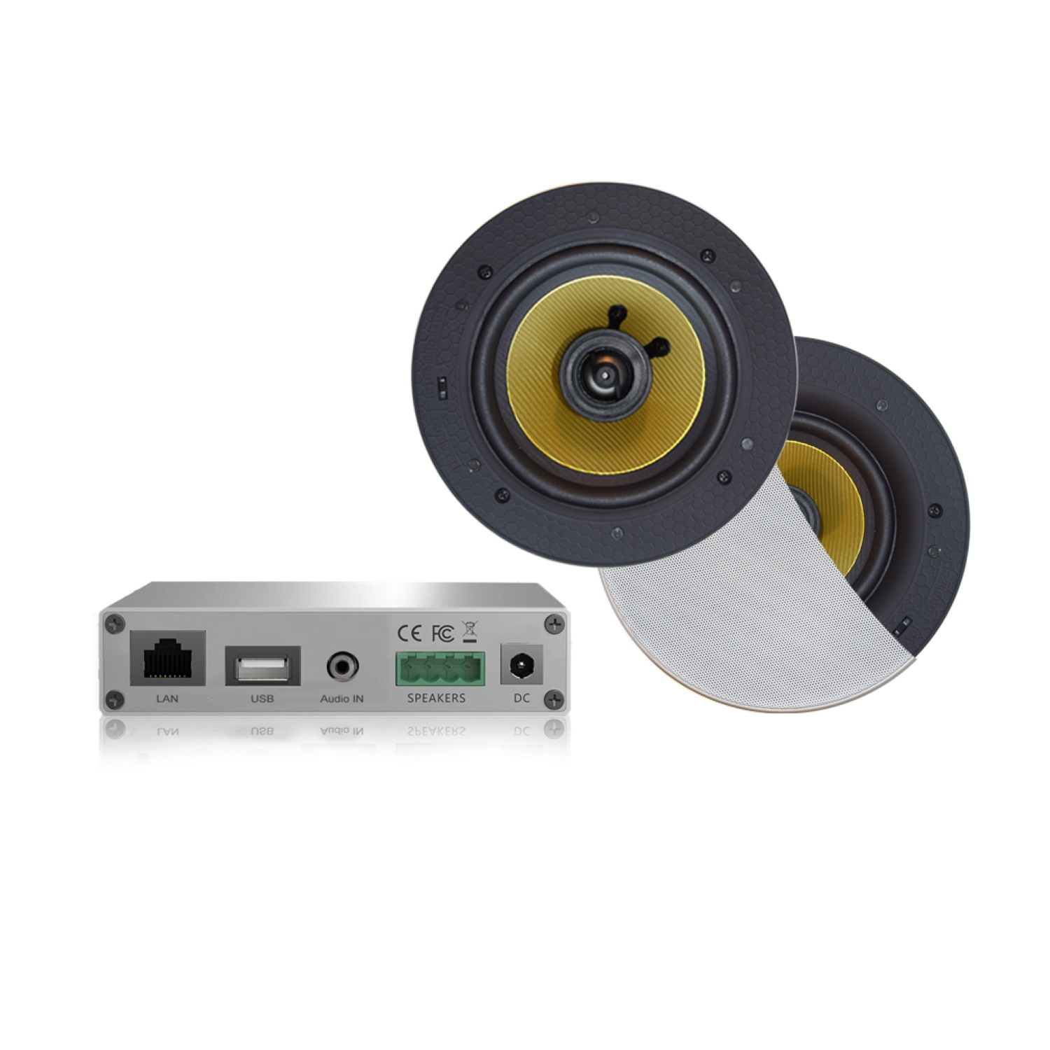 Wifi-Audio Versterker Aquasound Airplay + DLNA 30W Inclusief Speakerset Aquasound Rumba 116 mm Wit A