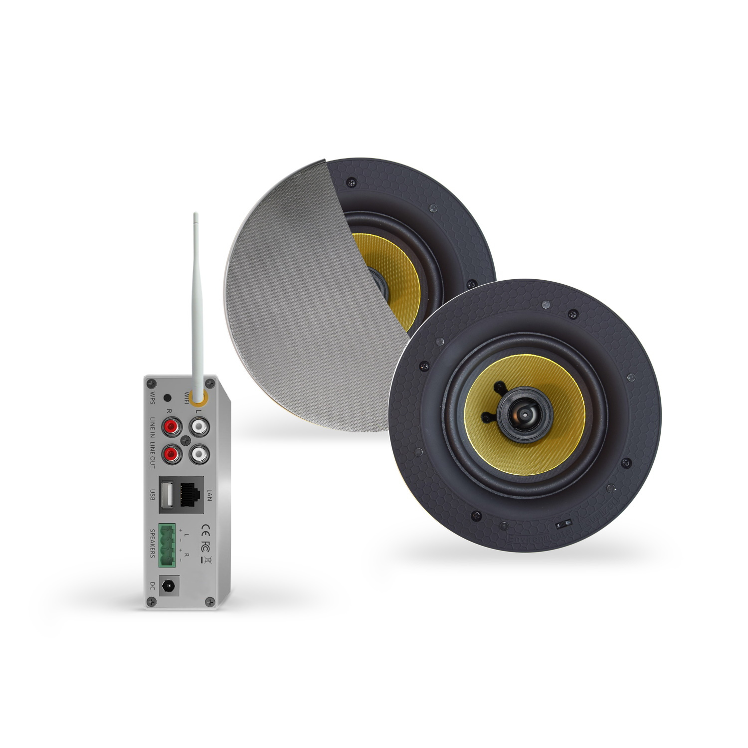 Wifi-Audio Versterker Aquasound Airplay + DLNA 50W Inclusief Speakerset Aquasound Samba 205 mm Mat C
