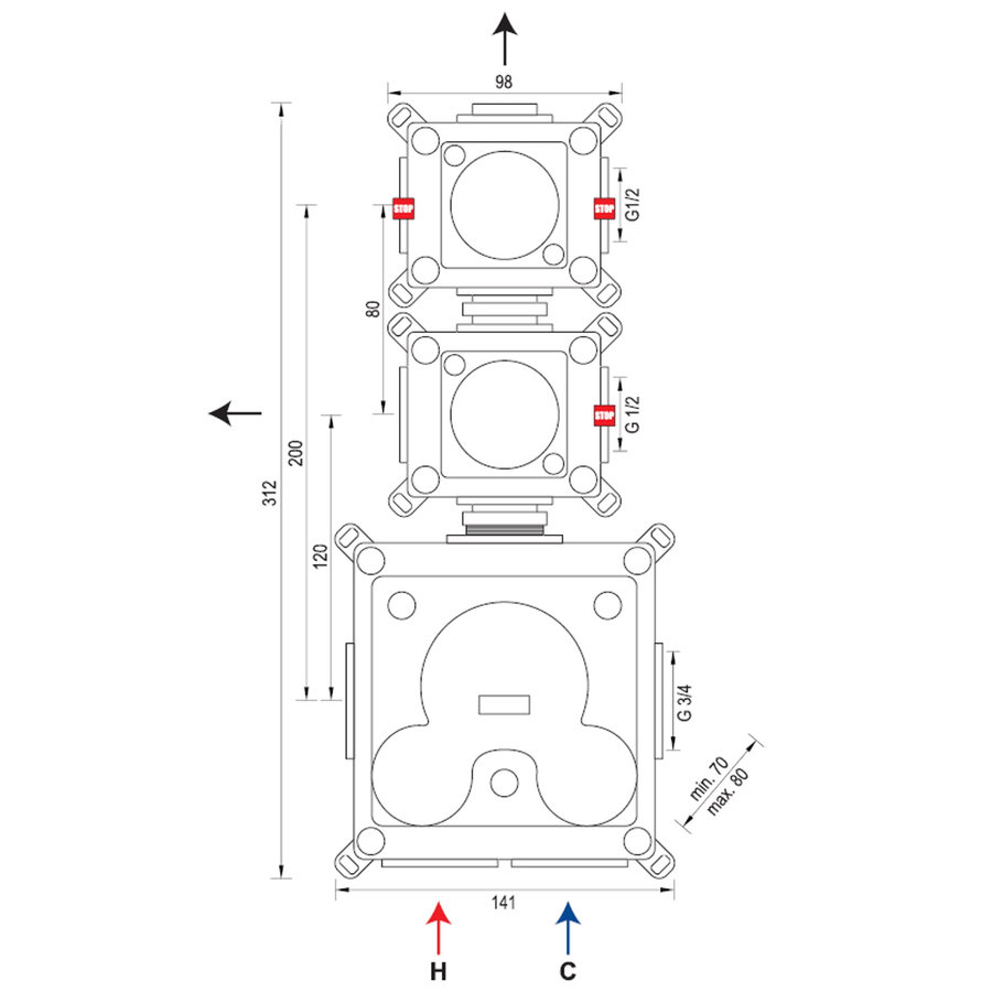 Regendoucheset Inbouw Brauer Chrome Edition Thermostatisch 30cm met 3-Weg Omstelling, Gebogen Wandarm en 3-Standen Handdouche Chroom