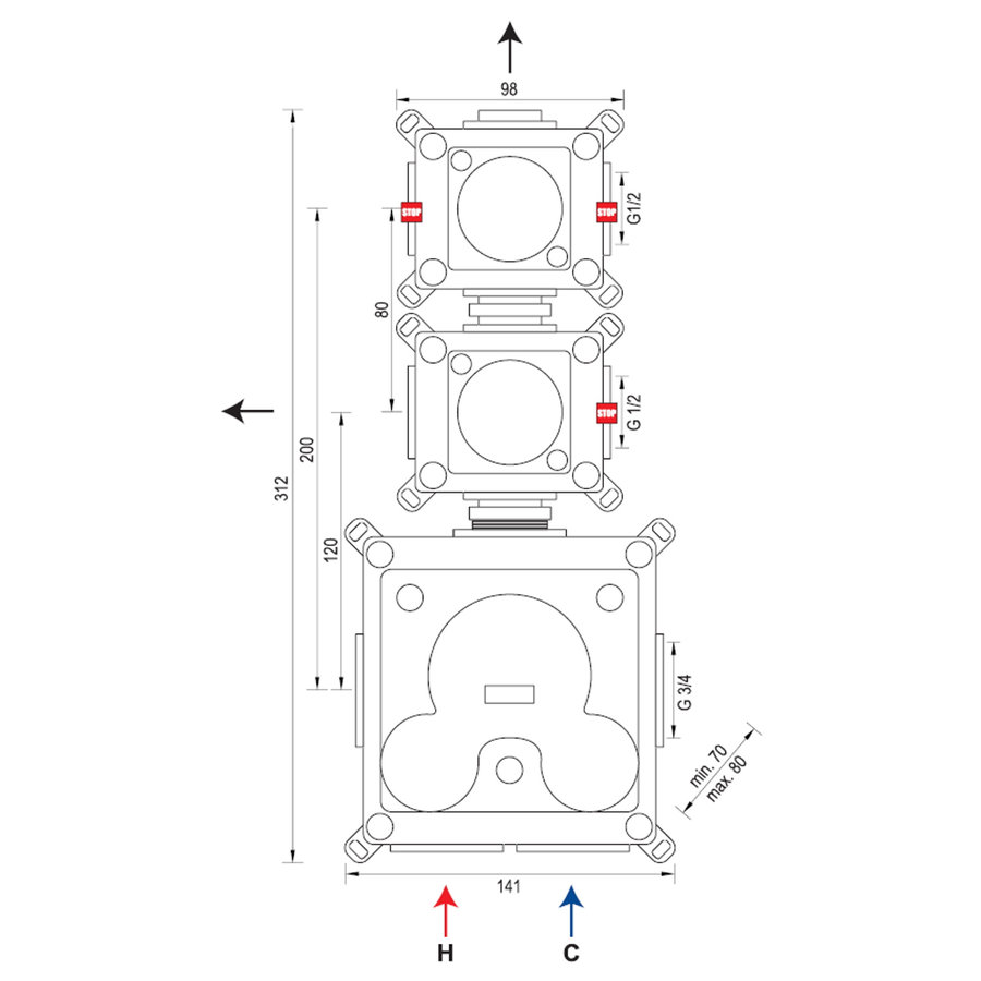 Regendoucheset Inbouw Brauer Chrome Edition Thermostatisch 30cm met Wandarm, Glijstang en Handdouche 3-Standen Losse Stopkranen Chroom