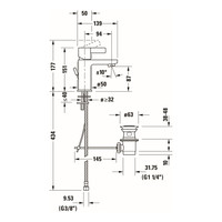 Wastafelkraan Duravit D-Neo Mengkraan Eengreeps 50x139x151 mm Trekwaste Chroom