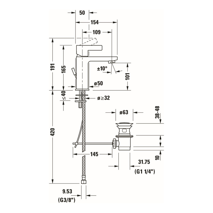 Wastafelkraan Duravit D-Neo Mengkraan Eengreeps 5x15.4x16.5 cm Trekwaste Chroom