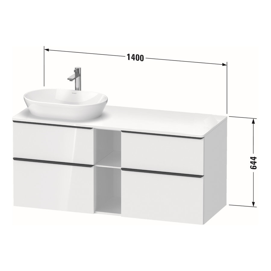 Badmeubel Duravit D-Neo Wand 140x55x64.4 cm Mat Betongrijs Links