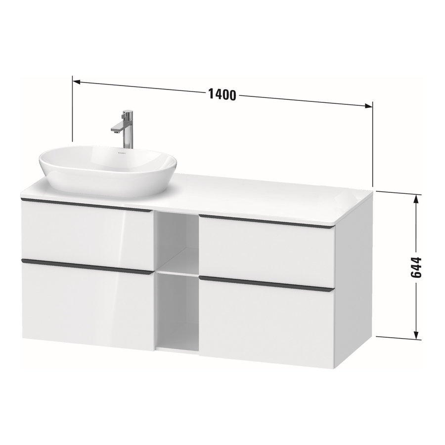 Badmeubel Duravit D-Neo Wand 140x55x64.4 cm Mat Basalt Links