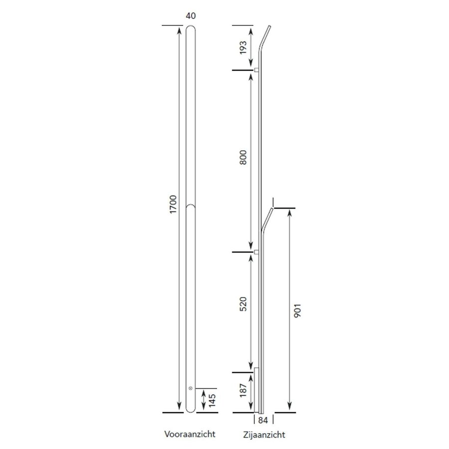 Elektrische Radiator Stick Instamat ARC Handdoekwarmer 170 cm 34W Gepolijst Aluminium Soft Wit