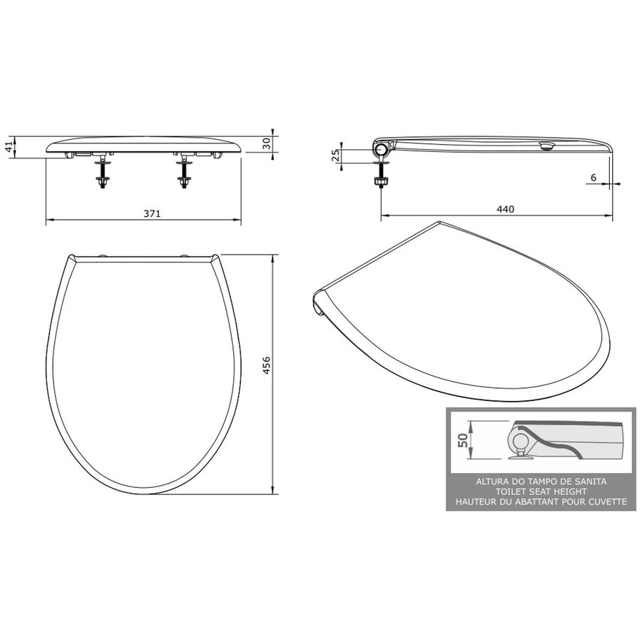 Toiletzitting Sanindusa Cetus Basic Softclose Clip Off met Bevestigingsmateriaal Wit