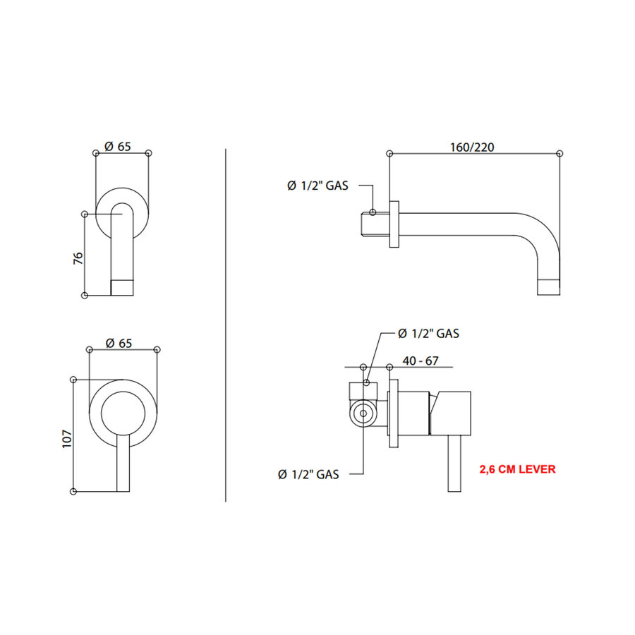 Wastafelmengkraan Inbouw Bongio Squadra 16 cm Uitloop met Installatiebrug RVS look