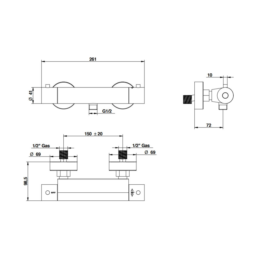 Douchekraan Bongio Squadra Thermostatisch Opbouw Chroom