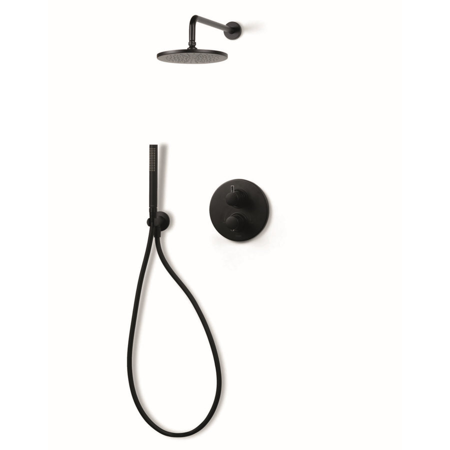Regendoucheset Inbouw Bongio Squadra met Thermostaatkraan, Douchearm en Handdoucheset Mat Zwart