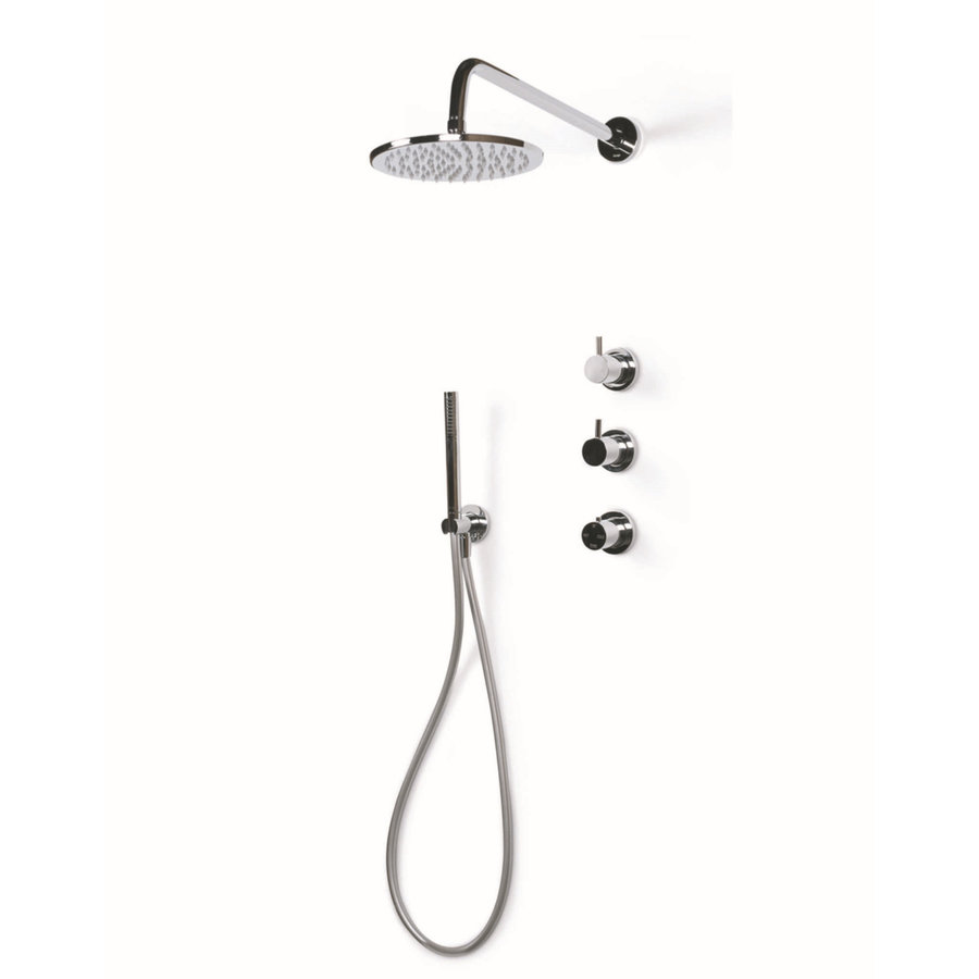 Regendoucheset Inbouw Bongio Squadra met Thermostaatkraan met Losse Stopkranen, Douchearm en Handdoucheset Chroom