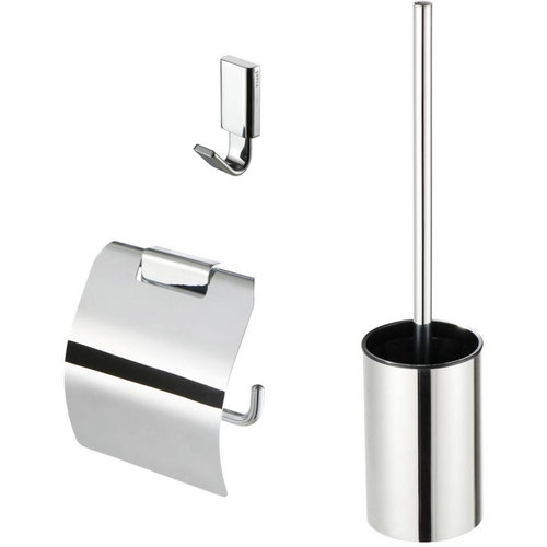 Toiletset Accessoires Geesa AIM met Toiletborstel, Toiletrolhouder en Handdoekhaak Chroom 