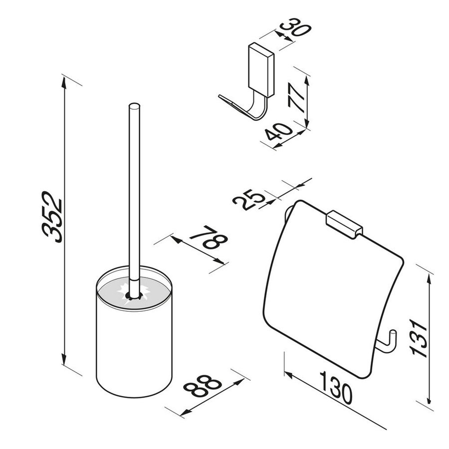 Toiletset Accessoires Geesa AIM met Toiletborstel, Toiletrolhouder en Handdoekhaak Chroom