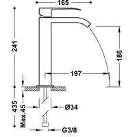 Wastafelmengkraan Tres Cuadro 1-Hendel Uitloop Gebogen Hoog 24 cm met Waterval Vierkant Mat Wit