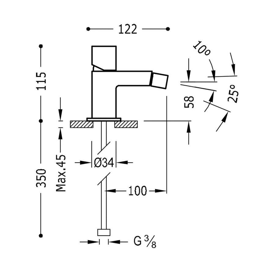 Bidetmengkraan Tres Cuadro Exclusive met Draaiknop Korte Uitloop 10 cm Mat Zwart