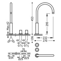 Wastafelmengkraan Tres Study Exclusive 3-Gats Kraan Links met Draaiknoppen Uitloop Gebogen 29,5 cm Rond RVS