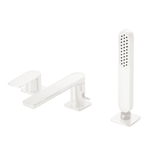 Badrandkraan Tres Loft Colors 1-Hendel Rechte Uitloop 18 cm met Omstel en Handdouche Mat Wit 