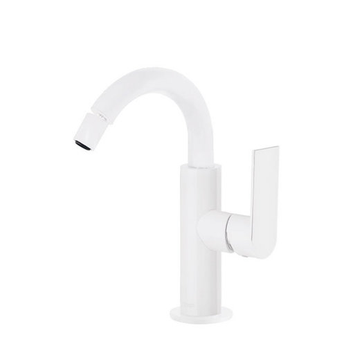 Bidetmengkraan Tres Loft Colors 1-Hendel Bidet Uitloop Gebogen 16,5 cm Rond Mat Wit 