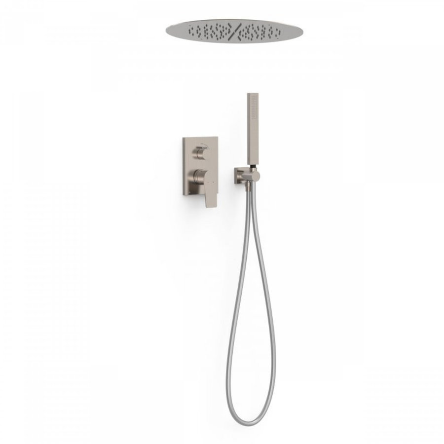 Regendoucheset Inbouw Tres Project Rond 38 cm Met Plafonddouche en Handdoucheset met Staafhanddouche Rapid Box RVS