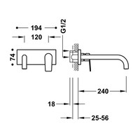 Wastafelmengkraan Inbouw Tres Project Gebogen Uitloop 24 cm RVS