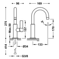 Wastafelmengkraan Tres Project 1-Hendel Uitloop Gebogen 17 cm Rond RVS