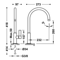 Wastafelmengkraan Tres Project 1-Hendel Uitloop Gebogen 26 cm Rond RVS