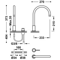 Wastafelmengkraan Tres Study Exclusive 37,3 cm 2-Gats 1-Hendel Uitloop Gebogen Rond Mat Wit