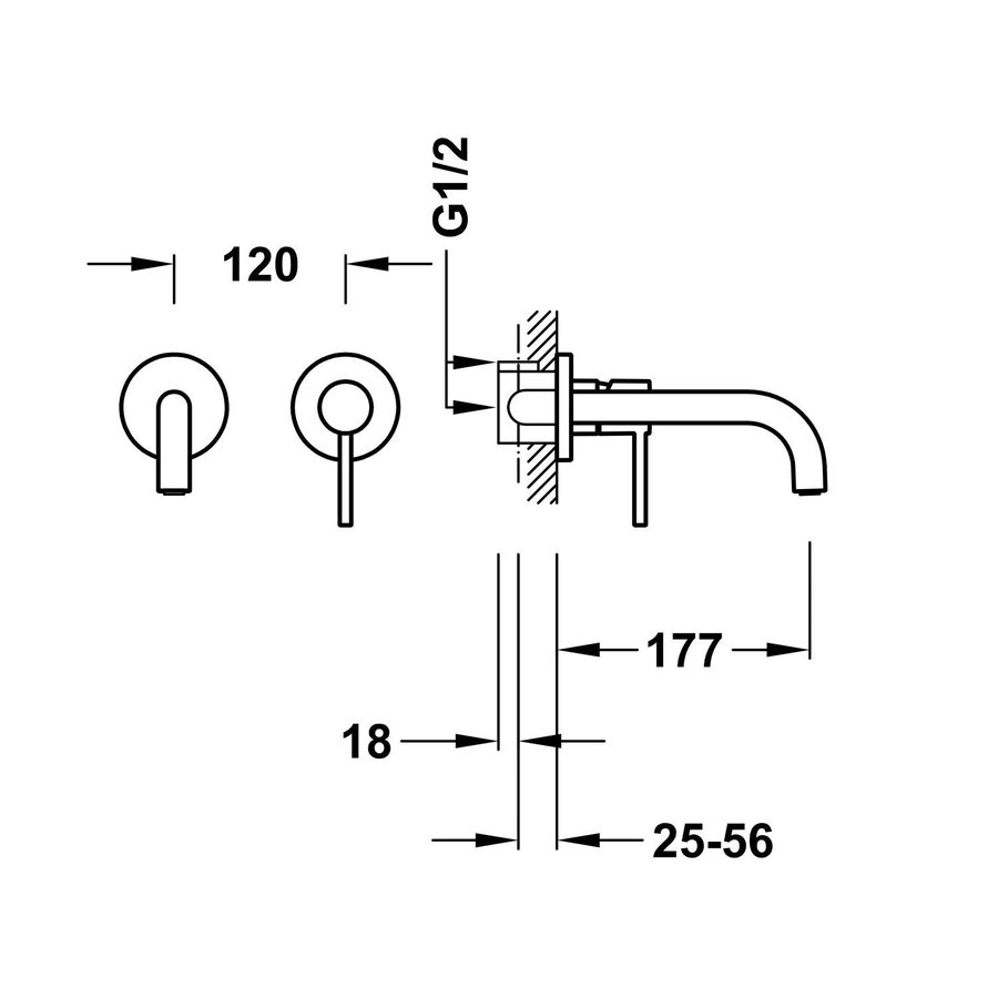 Wastafelmengkraan Inbouw Tres Study Exclusive 2-Gats Gebogen Uitloop 18 cm en Hendel Goud