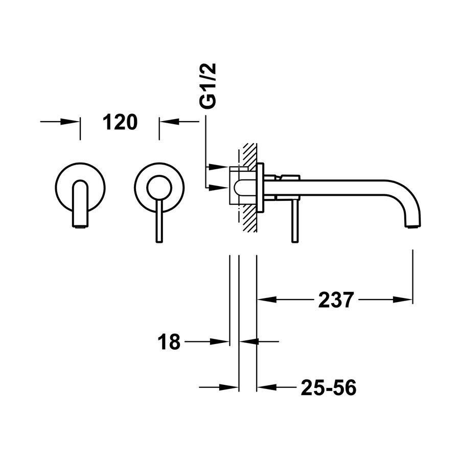 Wastafelmengkraan Inbouw Tres Study Exclusive 2-Gats Gebogen Uitloop 24 cm en Hendel RVS