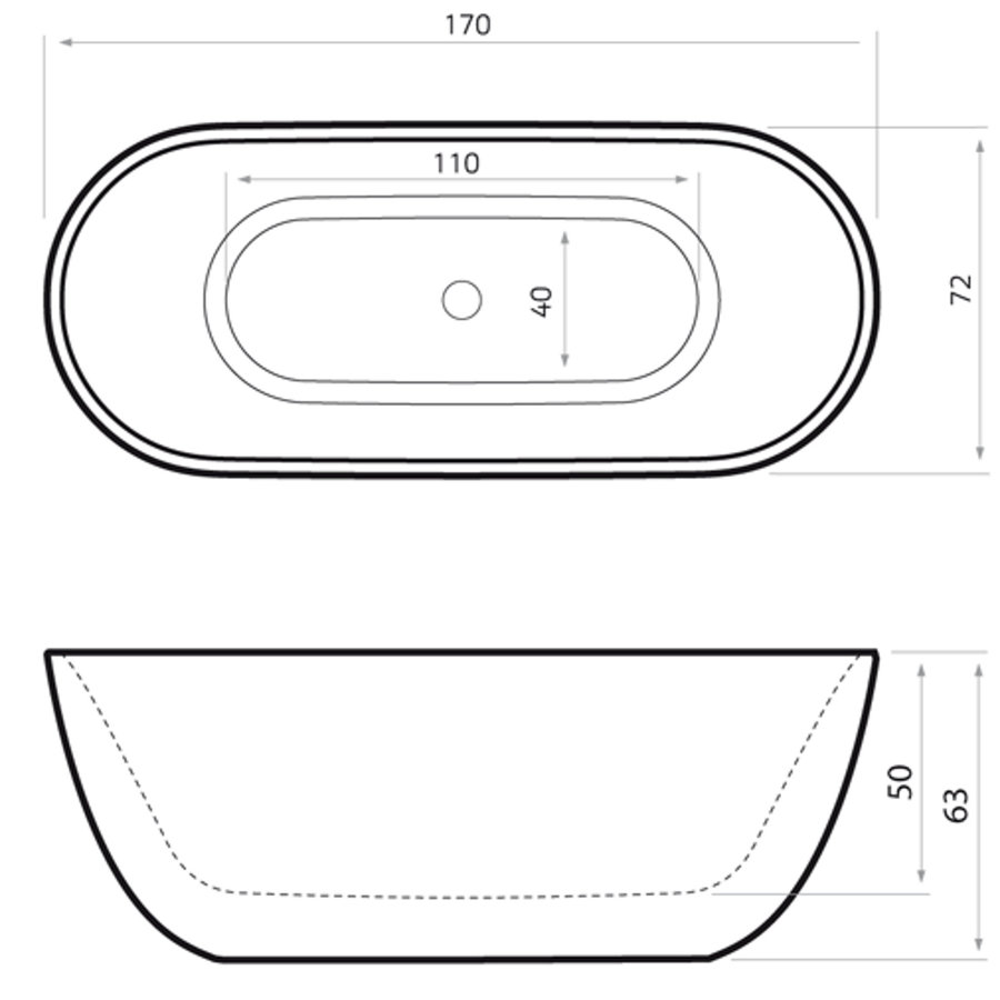 Vrijstaand Bad Xenz Humberto 170x72x63 cm Solid Surface Zwart