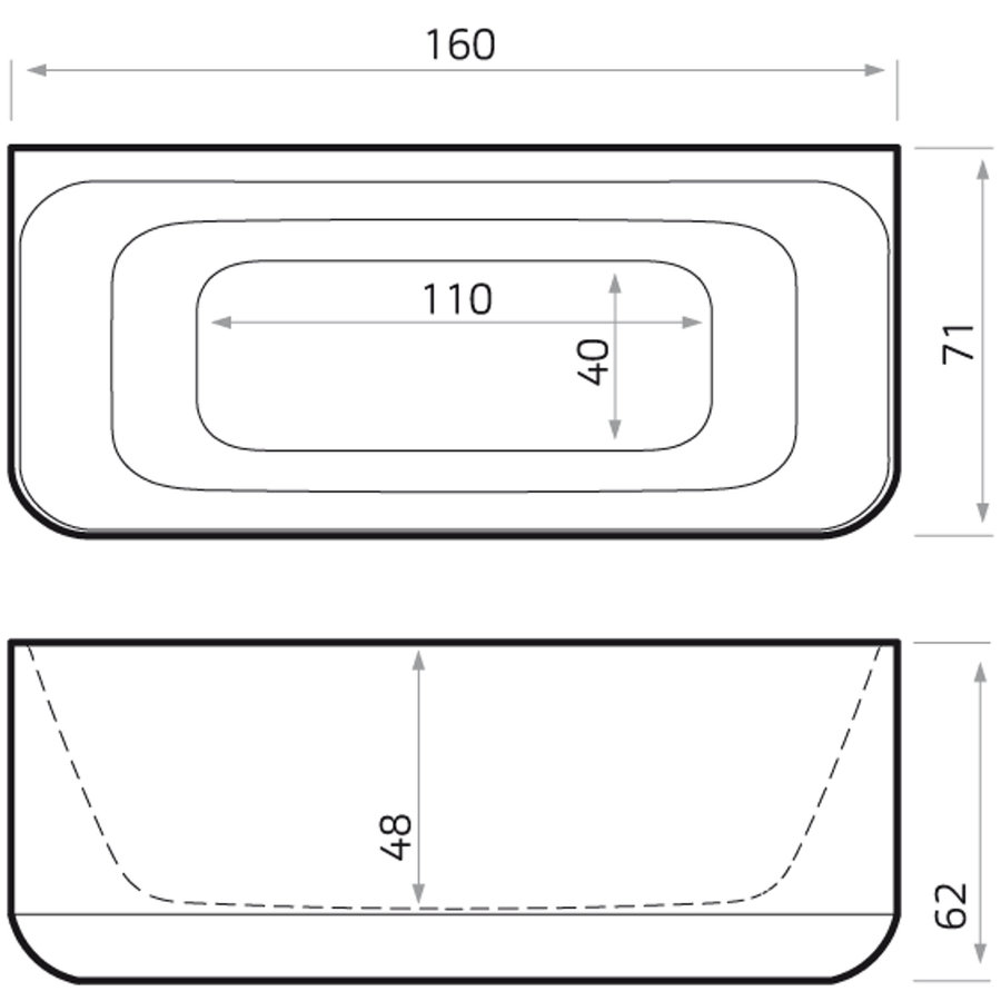 Half Vrijstaand Bad Xenz Guido 160x71x62 cm Solid Surface Zwart